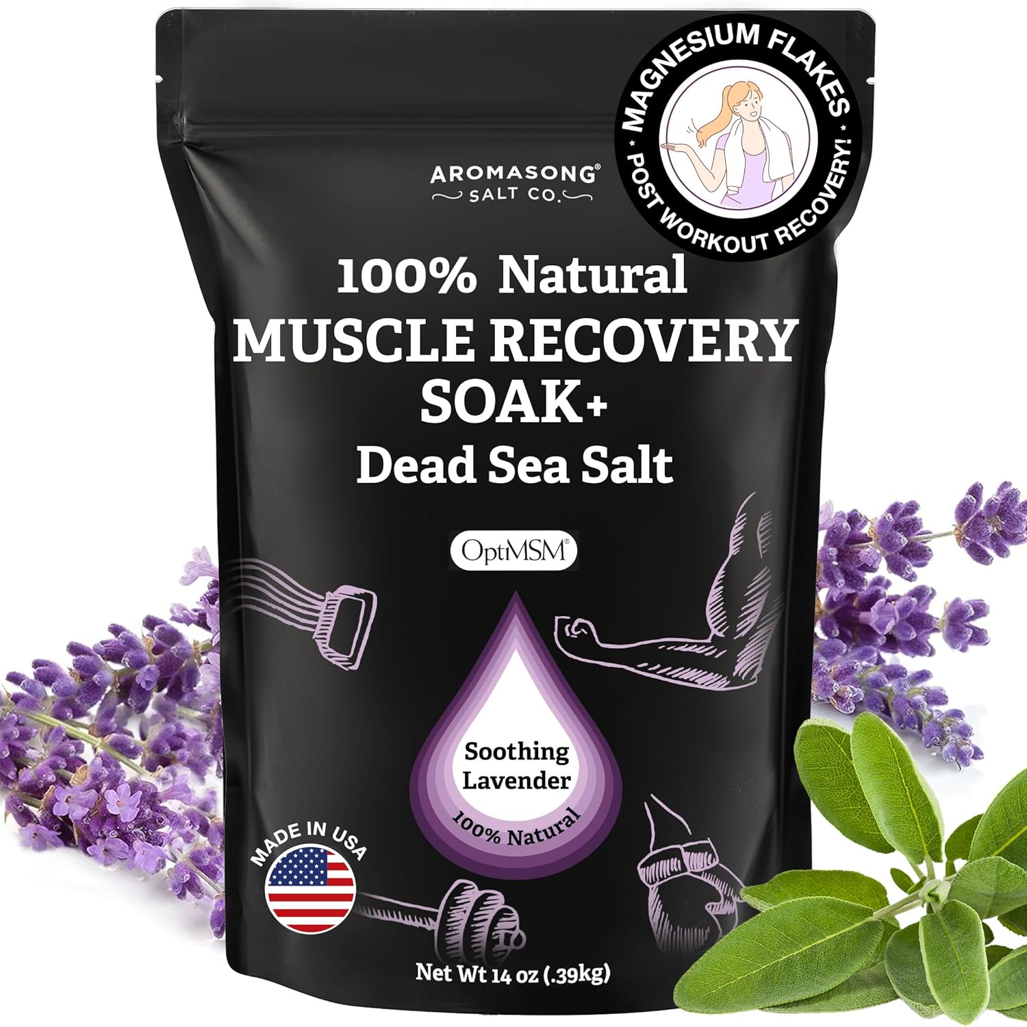 Bath Salts Magnesium - Muscle Recovery Bath Soak with Dead