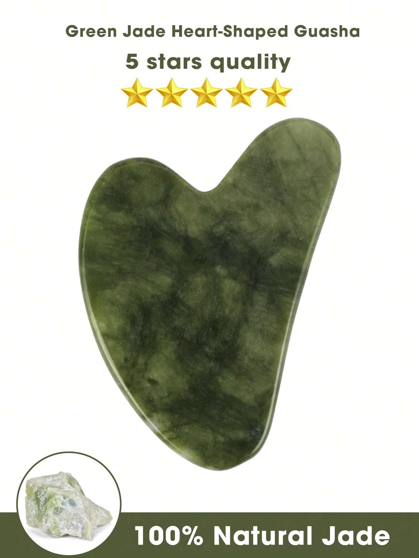 Jade Gua Sha Tool - 1pc Heart-Shaped Natural Jade Gua Sha