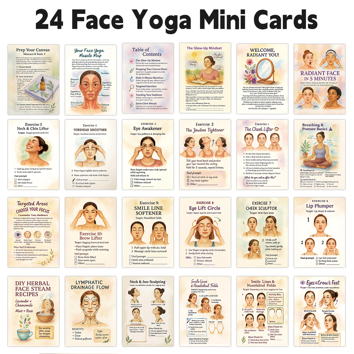 24pcs Radiant Face Yoga Cards, - Health Within Wellness Center のレビューと価格